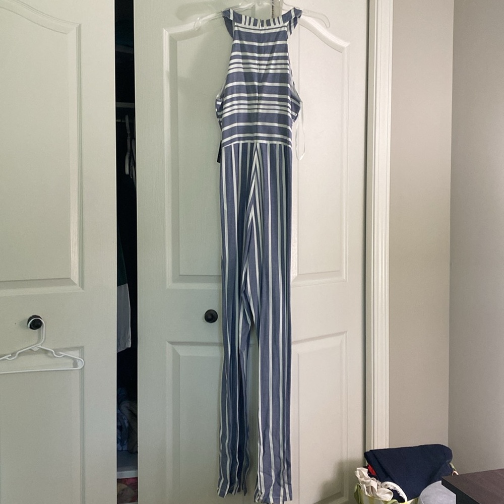 NWT Express Blue and White Striped Jumpsuit - Picture 3 of 6